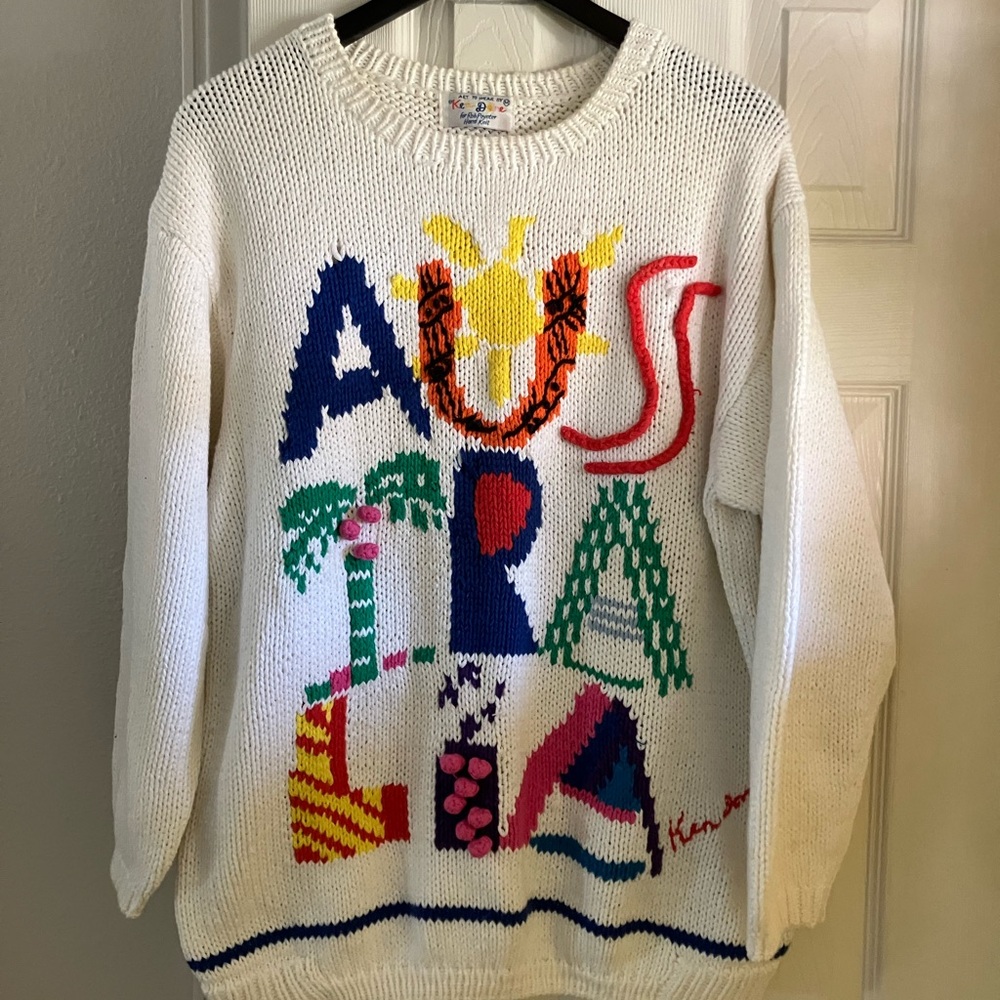 Vintage 1990 "AUSTRALIA" Graphic Crewneck Sweater Ken Done Hand Knit